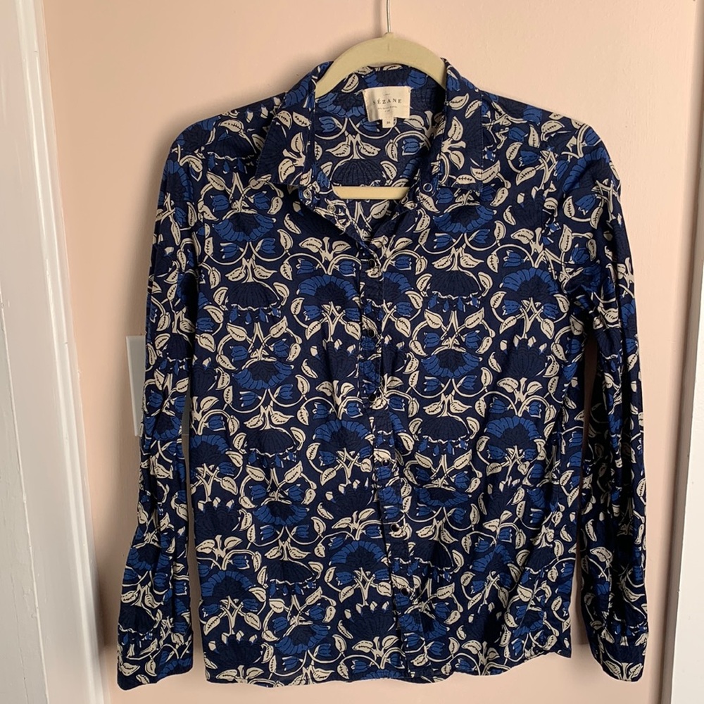 Sezane snap front batik cotton shirt